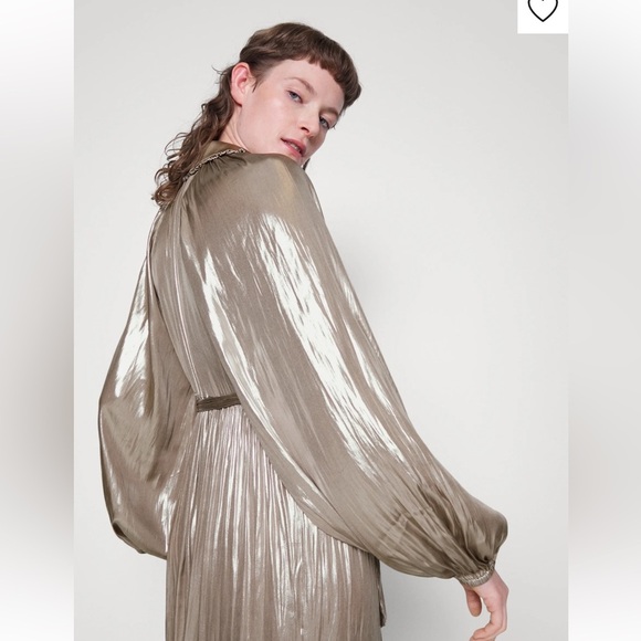 Aligne Anthropologie Champagne shiny Foil Gavid Dress gown UK10 /US 6 - Picture 4 of 10